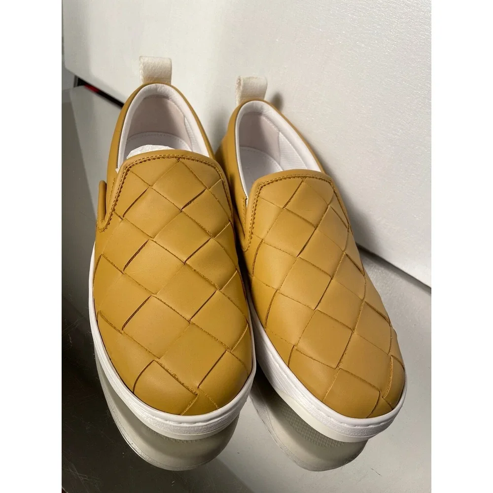 Bottega‎ Veneta 578303 Yellow Leather intrecciato Slip on Loafers shoes 40.5
